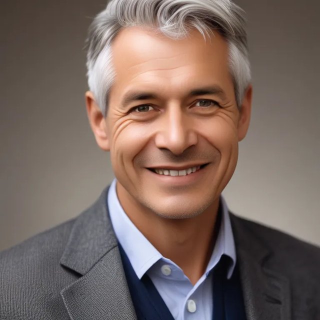 Studio headshot generated from one selfie — sitting 4 of 6