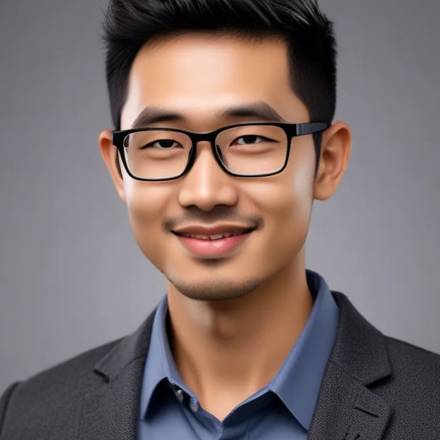 Studio headshot generated from one selfie — sitting 6 of 6